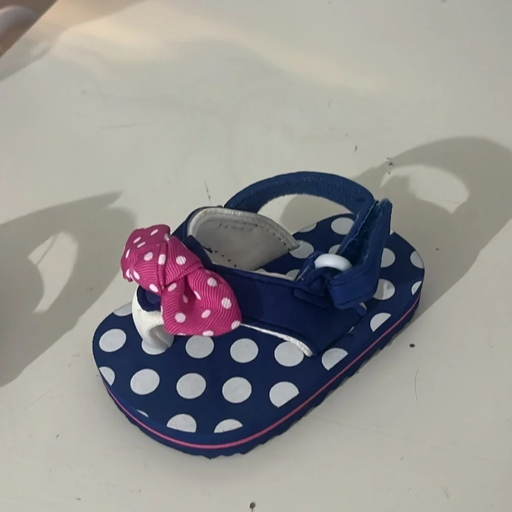 Baby Girl’s Preppy Pink and Navy Blue Sandals Bow Polka dot Size 2